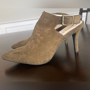 Seven Dials Khaki Green Suede Ankle Mule Booties | Size 8